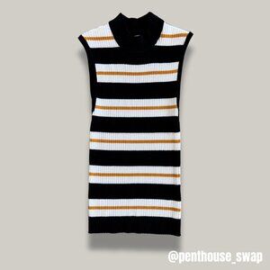 Striped Mock Neck Sleeveless Tank Top, Size S